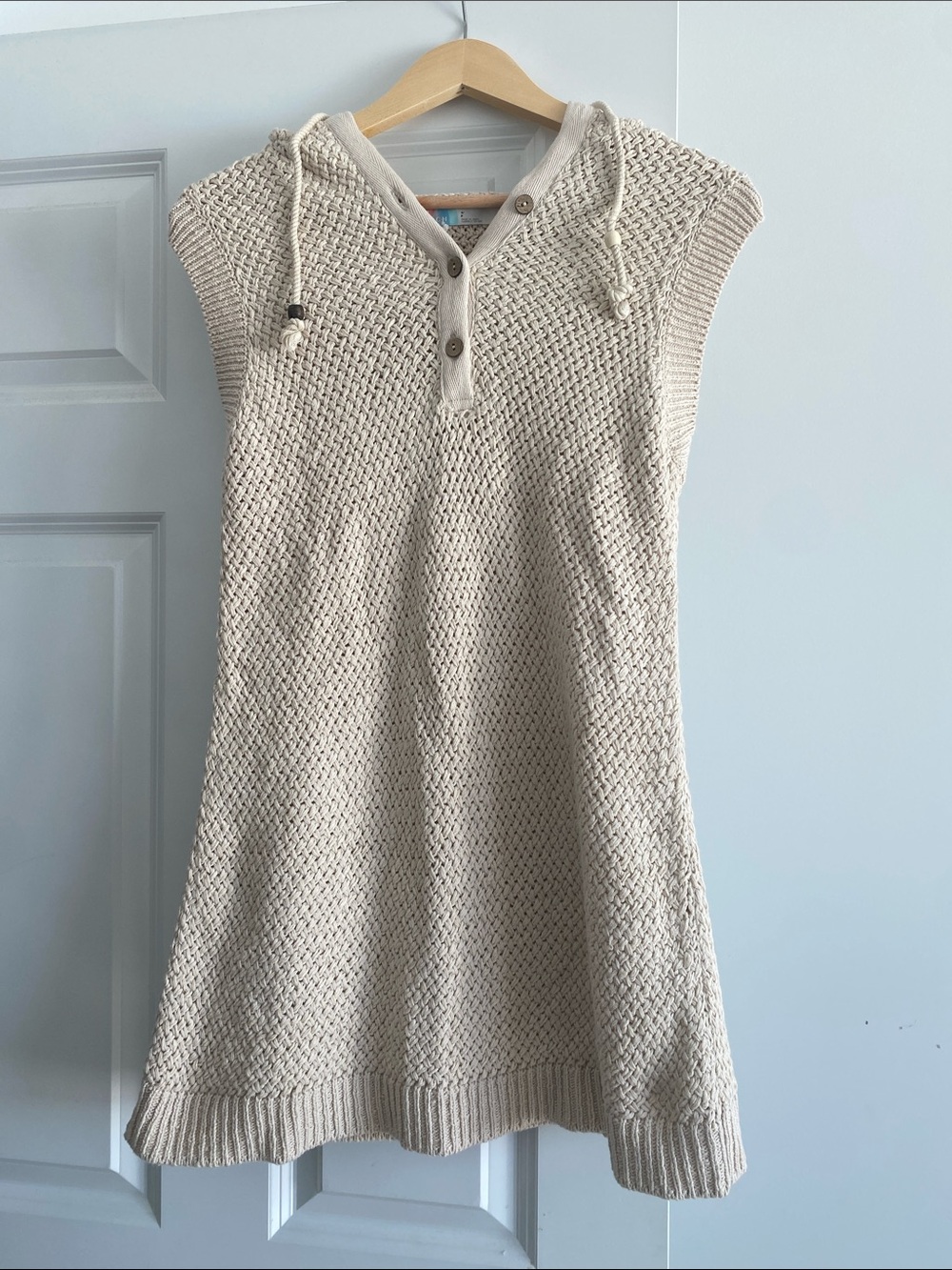 Free People Cream Knit Hooded Sleeveless Coverup